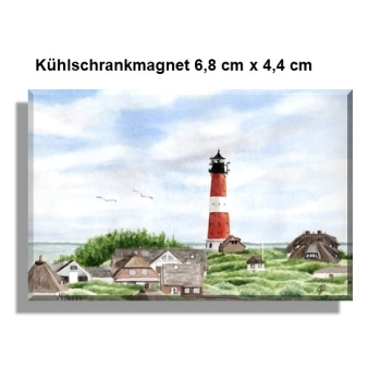 Kühlschrankmagnet  Aquarell Kunst Maritim Druck Kunstdruck Leuchtturm Hörnum Sylt Nordsee Meer Strand Dünen